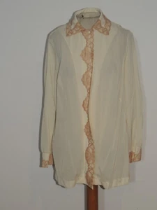 1970's Emilio Pucci Formfit Rogers Off White Nylon Blouse w Lace SM - Picture 1 of 5