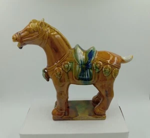 Porcelain Chinese Tang Tri-Color Glazed War Horse Figurine Statue 6.25” - Picture 1 of 14