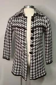 Carducci Brown Houndstooth Sweater Cardigan Wool Mohair Blend Medium Button Up - Picture 1 of 8