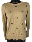 Merona Womens S Top Paw Print Beaded Jeweled Sweater Camel Brown L/S