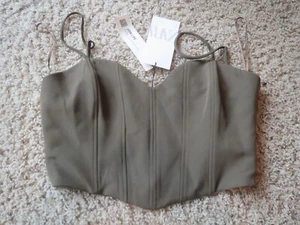 NWT ZARA Brown Corset Bustier Structured Top Chic Womens Size medium - Foto 1 di 5