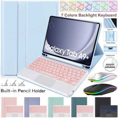 For Samsung Galaxy Tab A9+ A8 S9 FE S8 S7 Backlit w/Touchpad Keyboard Case Mouse - Image 1 of 4