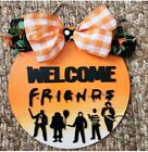 3D Welcome Friends wood door sign orange black Halloween decor laser cut horror