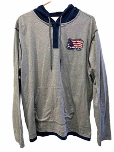 Disney Parks Henley Shirt Men Size Large Longsleeve Gray Pullover Hooded Shirt - Picture 1 of 12