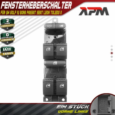 Fensterheberschalter Vorne Links für VW Golf IV Bora Passat Seat Leon Toledo II - Bild 1 von 4