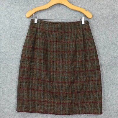 Falda Lápiz Vintage Adolfo International Lana Tweed 12 Marrón Cuadros Academia Foto 1 de 4