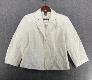 Mercer & Madison White Eyelet Button Up Blazer Jacket Women’s Size 14 - Picture 1 of 23