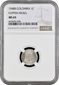 Colombia 1 centavo 1948 B, NGC MS65, "Republic of Colombia (1911 - 1989)" TopPop - Picture 1 of 2