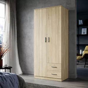 2 Door Solid Wooden Wardrobe Bedroom Cupboard Closet Storage Cabinet 180cm - Picture 1 of 17