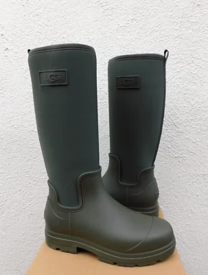 UGG DROPLET TALL GREEN WATERPROOF RUBBER WOOL RAIN BOOTS, WOMEN US 6/ EUR 37 NEW - Image 1 of 4