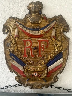 19th C French Symbolic Brass Embossed Republic of France Plaque W Marianne - Image 1 of 4