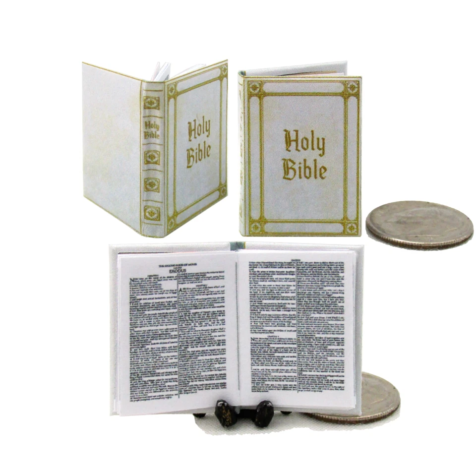 LITTLE THINGS OF INTEREST WHITE HOLY BIBLE KJV Miniature Book 1:12 Scale Dollhouse Wedding Christening