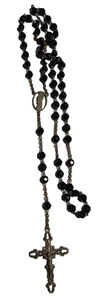 VNTG Black Beaded Stamped ROMA Rosary Catholic Christian Prayer Jewelry Priest - Picture 1 of 2