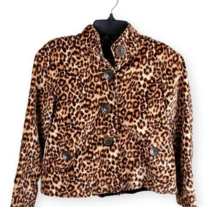 GAP Leopard Faux Fur Girls Button Jacket S - Picture 1 of 10