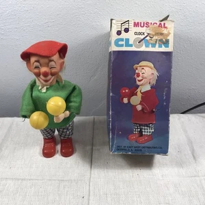 Vtg Clock Work Clown Rattles Wind Up Key East-West Distributing No 20B Box - Picture 1 of 20