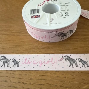 CLEARANCE Pink Baby Shower New Baby Ribbon 12m x 25mm “It's a girl” British made - Picture 1 of 2