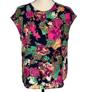 Lucy & Laurel Womens Floral Blouse Crewneck Cap Sleeve Short Sleeve Top Small - Picture 1 of 11