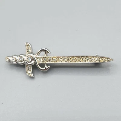 Crown Trifari Alfred Philippe Crystal Pave Rhodium Plate Sword Dagger Brooch - Image 1 of 4