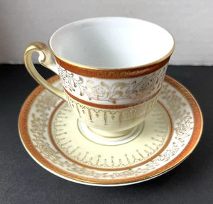 1940s REGAL CHINA Made Occupied Japan Cup & Saucer Yellow Orange Metallic Gold - Picture 1 of 14