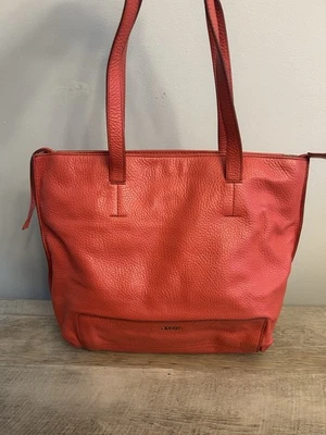 FOSSIL Womens Shopper Tote Bag Leather Coral Red Medium Zip Top - Image 1 of 4