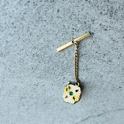 Swank Gold Tone Emerald Jewel Rhinestone Tie Bar Signed - Image 1 of 4