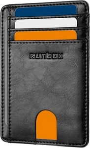 Slim Minimalist RFID Blocking Wallet for Men Women Front Pocket Leather Gift Box - Picture 1 of 6