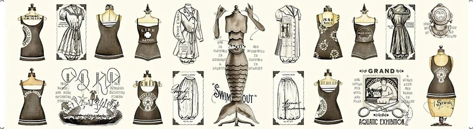 She Sews Sea Shells Swimsuit Cream 12" Panel 100% Cotton Fabric by The Panel - Image 1 of 1