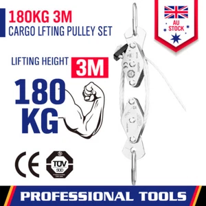 New 180kg Loading Cargo Lifting Pulley 20M Long Rope Winch Hoist Max Height 3M - Picture 1 of 6