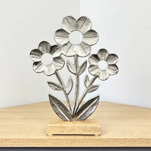 Flower Ornament Living Room Home Decor Accessories Metal Statue Silver Sculpture - Picture 1 of 5