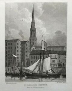 1829 Antique Print; St George's Church, Liverpool Docks after William Westall