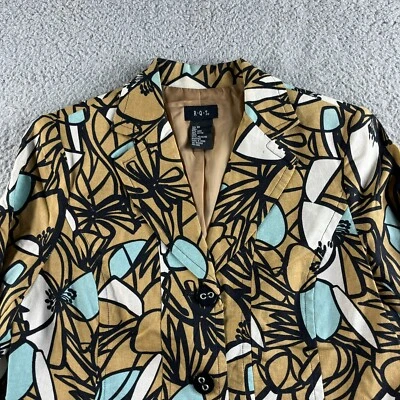 NUEVA RQT Chaqueta Mujer 10 Marrón Azul Floral Blazer Mezcla de Lino Boho Hippie Carrera Foto 1 de 4