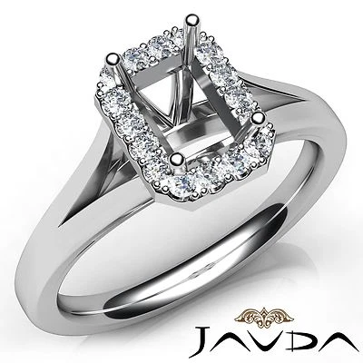 Halo Prong Set Diamond Engagement Emerald Cut Semi Mount Platinum Ring 0.2Ctw - Image 1 of 4