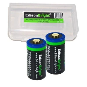 Paquete de 2 baterías recargables de iones de litio EdisonBright 16340 RCR123A EBR65 con caja - Imagen 1 de 6
