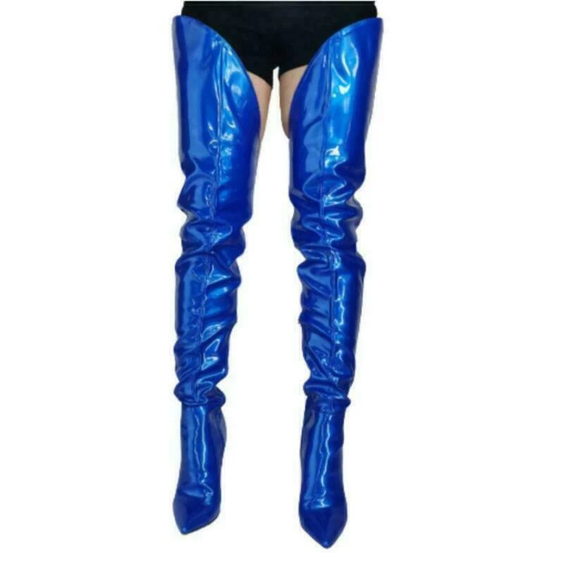 Mujeres Punta Punta Satén Sobre la Rodilla Botas Cintura Alta Botas Largas Sin Cordones Club H Foto 1 de 4