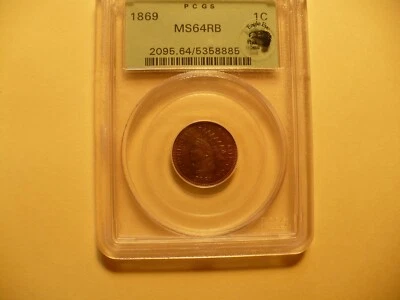 1869 indian cent/PCGS 64 RB/eagle eye seal - Image 1 of 4