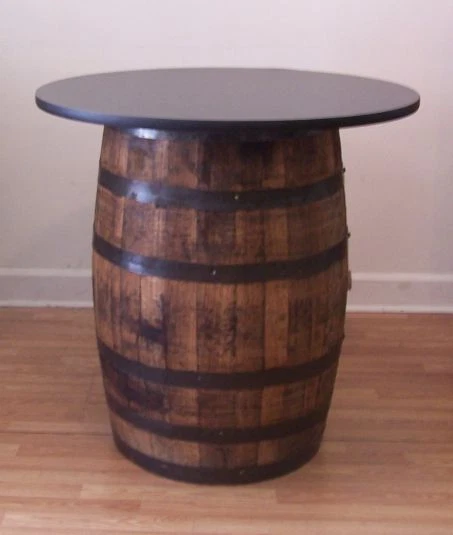  White Oak Whiskey Barrel Table with 36" Black Table Top-Reversible to Mahogany - Image 1 of 1