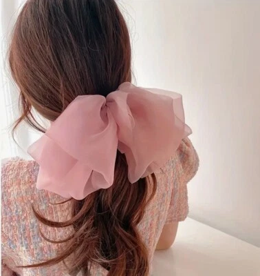 Pink Chiffon Double Layer Stylish Big Bow Hair Clip All Hair Types Non Slip - Image 1 of 4