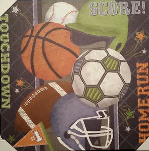 CIRCO CANVAS SPORTS WALL ART BOY  BASEBALL  OOPSY DAISY BLUE FOOTBALL - Picture 1 of 1