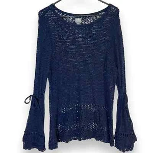 Suéter de ganchillo azul marino XL New York & Co para mujer manga campana atada algodón - Imagen 1 de 7