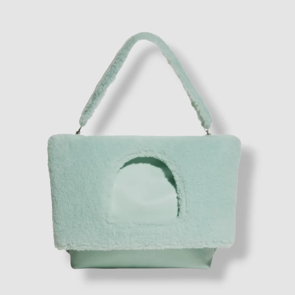 Studio Amelia Women's Green Monument Faux Fur Top Handle Leather Tote Bag