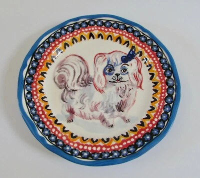 Plato de cena francófilo Anthropologie Nathalie Lete cerámica Peckingese perro Foto 1 de 4