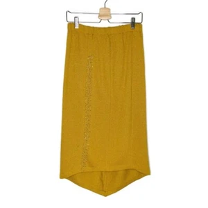 Vintage Mustard Yellow Wool Blend Asymmetrical Pointed Hem Midi Knit Skirt 8 - Picture 1 of 8