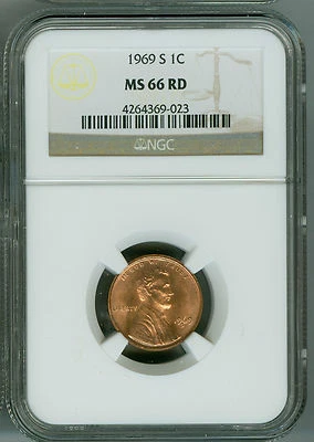 1969 S NGC MS66 RD Penny Lincoln Cent, Bright Cherry Red Beauty! - Image 1 of 4
