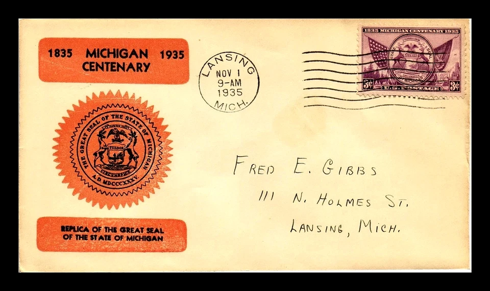 775 3c Stamp (1935) MICHIGAN STATEHOOD FDC BY (UNKNOWN) PLANTY 775 - 37 (RARE) - Image 1 of 1
