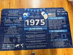 Crenics Back in 1975 backdrop banner birthday blue silver party (70x43in) - Picture 1 of 1