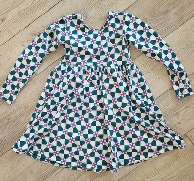 Hanna Andersson Girls Cotton Dress 6-7 120 cm. Floral Geometric Green EUC - Image 1 of 4