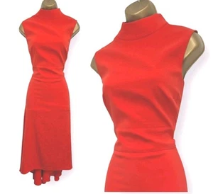 Karen Millen High Neck Orangey Red Hi-Lo Dipped Hem Fit & Flare Dress UK 14 - Picture 1 of 10