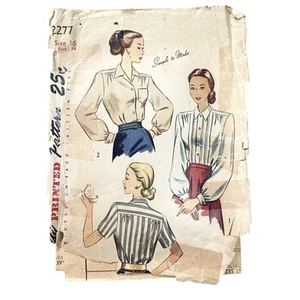 Vintage 1940s Simplicity Pattern 2277 Misses 16 Bust 34 Blouse Button Front T - Picture 1 of 2
