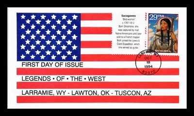 DR JIM STAMPS US COVER SACAGAWEA LEGENDS OF THE WEST FDC ALL OVER FLAG - Image 1 of 2