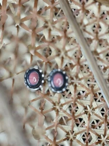 Vintage Mexico Sterling Silber 925 rosa oval Inlay Ohrringe geraffter Rand 3 Gramm - Bild 1 von 8